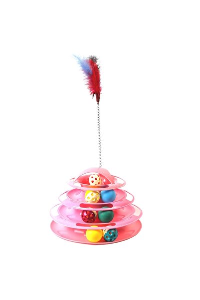 Tower Of Tracks 4 Katlı 7 Toplu Ve Tüylü Yuvarlak Kedi Oyuncağı 24 X 13 Cm Pembe