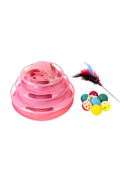 Glipet Tower Of Tracks 4 Katlı 7 Toplu Ve Tüylü Yuvarlak Kedi Oyuncağı 24 X 13 Cm Pembe