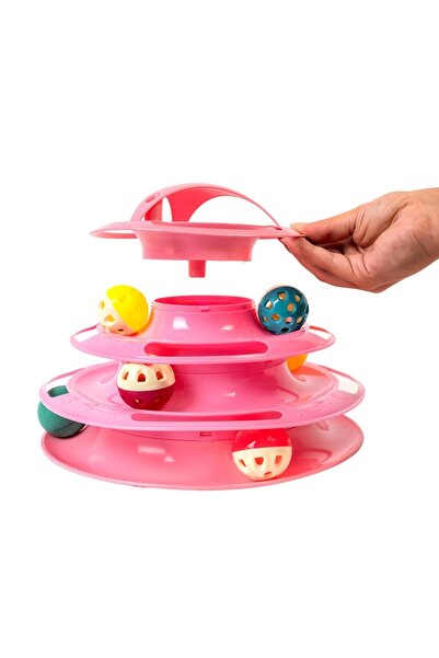 Glipet Tower Of Tracks 4 Katlı 7 Toplu Ve Tüylü Yuvarlak Kedi Oyuncağı 24 X 13 Cm Pembe