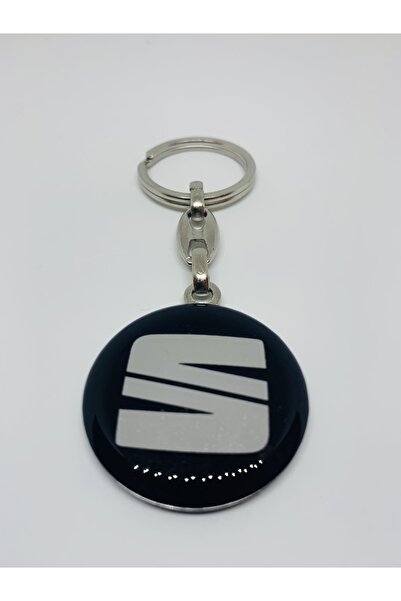 İKTUNING سلسلة مفاتيح على شكل قطرة مع شعار مقعد مزدوج الجوانب - قطعتين أسود-فضي