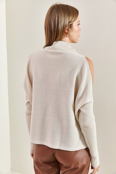 Bianco Lucci Schulterfreier Strickpullover mit halbem Rollkragen für Damen