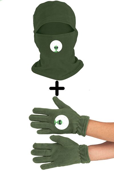 Zeron Tasarım Alien Fleece Snow Mask and Long Gloves Set - Bll1951