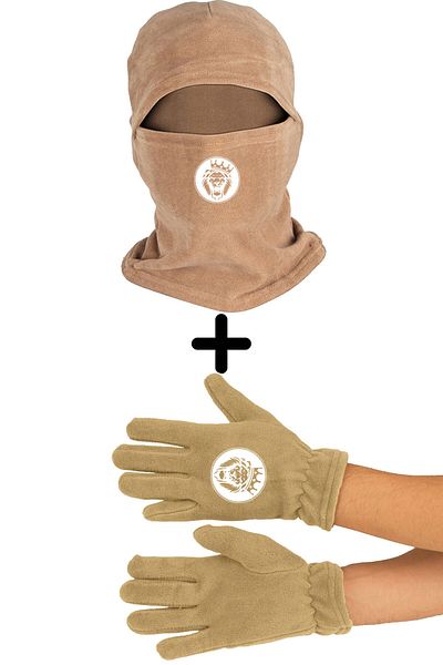 Zeron Tasarım King Crowned Lion Fleece Snow Mask Long Gloves Set Bll795