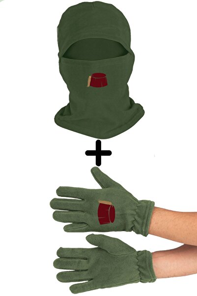 Zeron Tasarım Fes Polar Snow Mask Long Gloves Set Bll1492