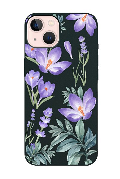 Spoyi Iphone 14 Kış Çiçeği Tasarımlı Siyah Lansman Telefon Kılıfı