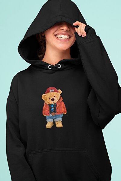 Advantage Жіночий чорний світшот з капюшоном і принтом ведмедика