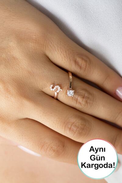 Lieza Gümüş Taşlı Ş Harfi Ayarlanabilir Yüzük Sarılan Harfler