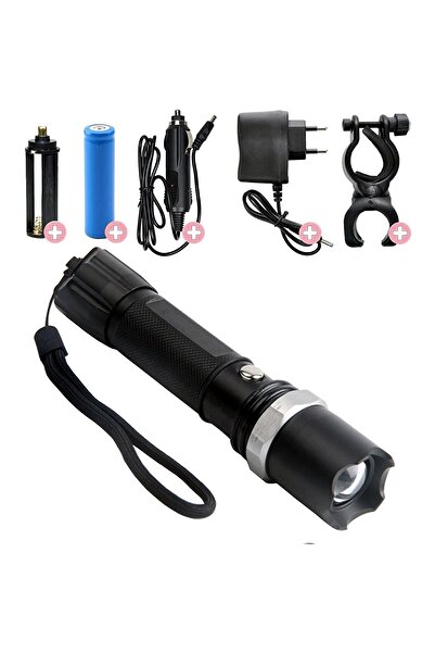 Neler Geldi Neler Profesyonel Şarjlı El Feneri Ledli+flashlight+zoom Özellikli+tüfek Aparatı 6 Parça Full Set