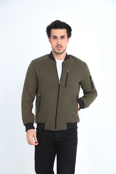 Sporting Men's Green Zipper Detail Stamp Pilot Bomber Coat