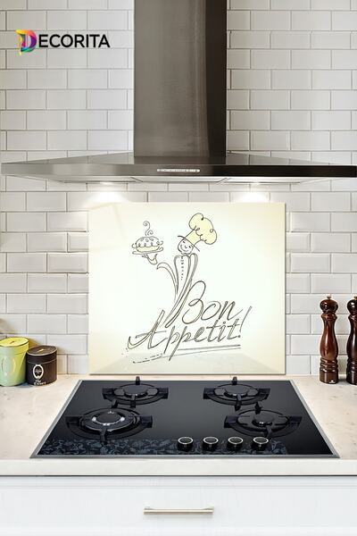 Decorita Cam Ocak Arkası Koruyucu | Bon Appetit - Şef | 52cm X 60cm