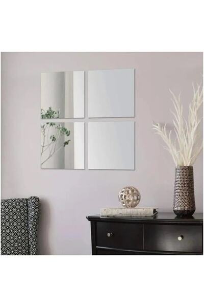 Ayna Dekoratif Kare Gümüş Pleksi 4 Adet 20x20cm ( Kendinden Yapışkanlı )