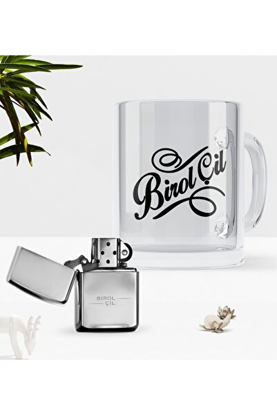 Bk Gift Babalar Gününe Özel Isimli Cam Kupa Bardak Benzinli Metal Çakmak Seti-5