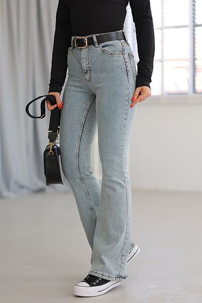 LİMABEL Pantaloni din denim cu talie înaltă Castrol Blue Snow Wash aurii