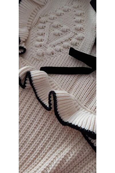 Bianco Lucci Γυναικείο πουλόβερ με φιόγκο με λεπτομέρειες - βολάν εκρού