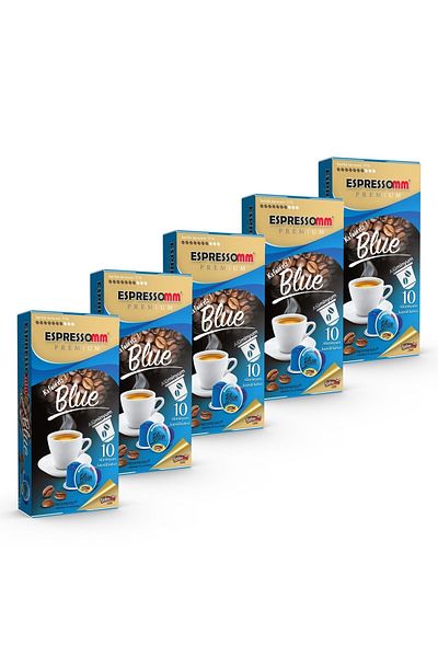 ESPRESSOMM Premium Blue Aluminum Capsule - 50 Pieces Nespresso ® Compatible Coffee-no Caffe