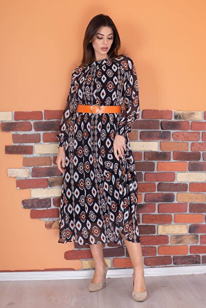 Neşeli Butik Жіноча сукня з поясом на шиї та підкладкою з шифону Ry0032