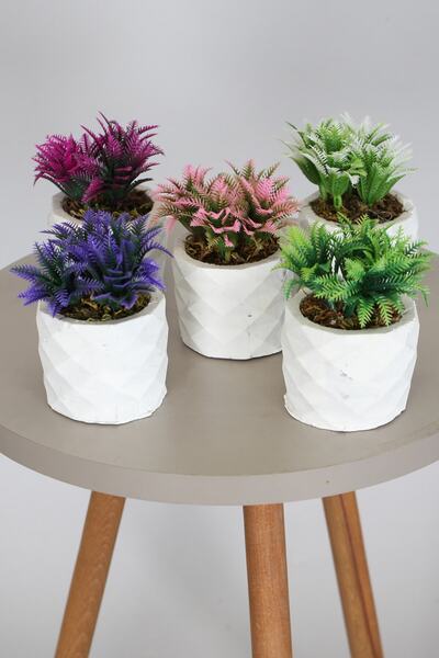 Yapay Çiçek Deposu Set de 5 plante artificiale Agrimonia în ghiveci mini din beton cobalt.