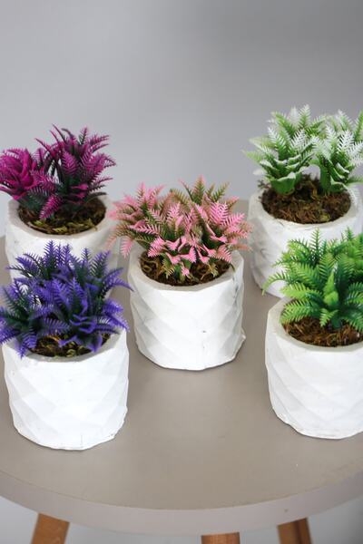 Yapay Çiçek Deposu Set de 5 plante artificiale Agrimonia în ghiveci mini din beton cobalt.