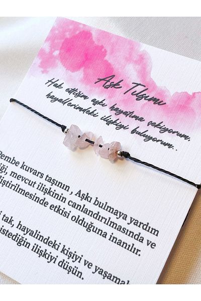 Atölye Merdiven Love Talisman Pink Quartz Natural Stone Bracelet Lover Finding Bracelet