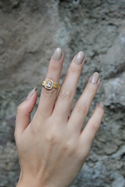 Altuntaş Gold&Silver Trabzon Hasır Baget Taşlı Altın Kaplama Gümüş Yüzük