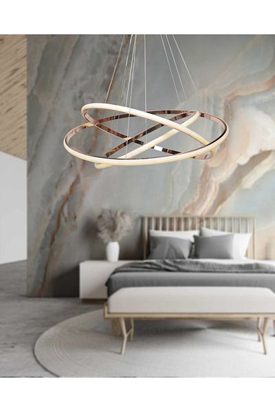 TT AYDINLATMA Tt300-3 Fsr 3-Piece French Yellow Coated White Light LED Chandelier