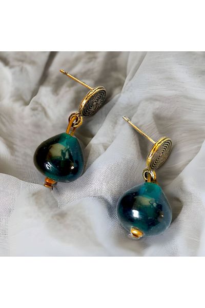 dela otantik Dark Green Color Authentic Ethnic Antique Women's Earrings with Glass StonesHandmade Bijouterie JewelryEarrings Jewelry