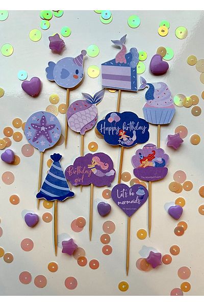 The Istanbul Event 10-Piece Little Lilac Girl's Mermaid Concept Cupcake Topper - Birthday Speech Bubble Sticks