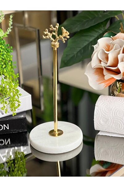 ArzzHome حامل مناشف وحامل مناديل من المعدن المرجاني من الرخام الطبيعي باللون الأبيض الذهبي