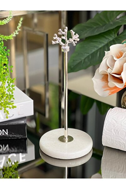 ArzzHome حامل مناشف وحامل مناديل من المعدن المرجاني من الرخام الطبيعي باللون الأبيض الفضي