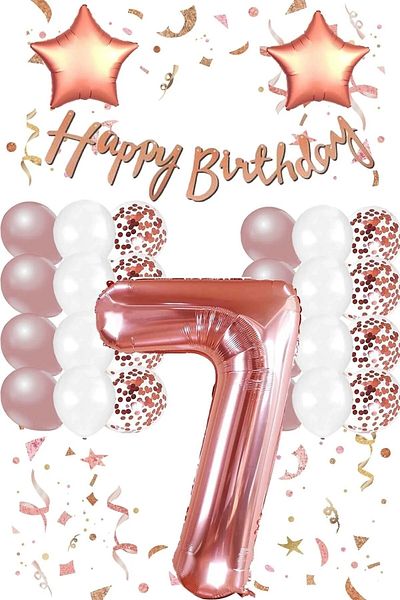 Bkmc Rose Gold Concept Birthday Celebration Set; White Gold Confetti Balloon, Number Star