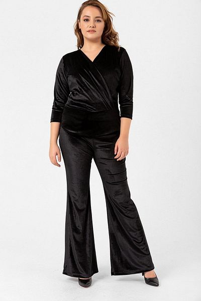 Laranor Black Plus Size Half Spanish Velvet Trousers