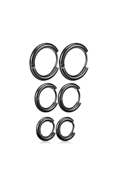 Jaida Moda Unisex Black Color 316l Stainless Steel Set of 3 Hoop Earrings