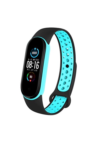 BSSM Mi Band 7 Spor Delikli Silikon Kordon - Siyah-mavi