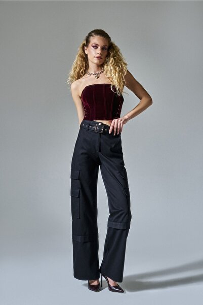 BASAKLA OFFICIAL Yüksek Bel Gabardin Pamela Kargo Pantolon