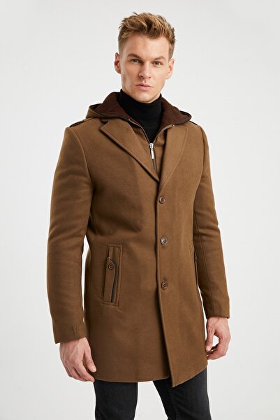 DYNAMO Ανδρικό παλτό με χωματόμαλλο με κουκούλα μπροστά με φερμουάρ και κουμπιά