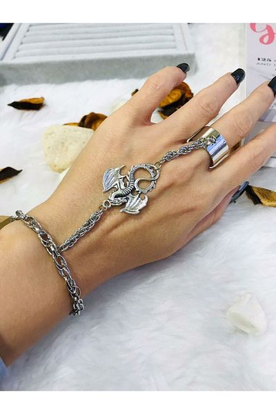 Köstebek Gothic Stainless Steel Bracelet Ring With Dragon