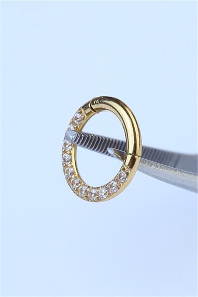 Yanı Taşlı Gizli Kilit Halkamini Boy Gold Piercing