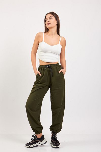 Moda Tuğram Χακί Oversize Φούτερ με ελαστική μέση και πόδια