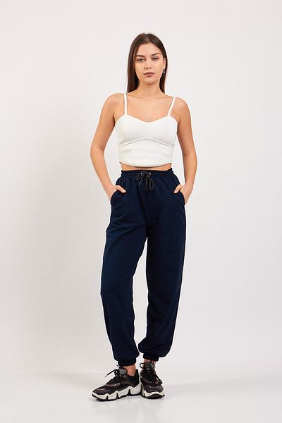 Moda Tuğram Μπλε Navy Oversize Φούτερ με ελαστική μέση και πόδια