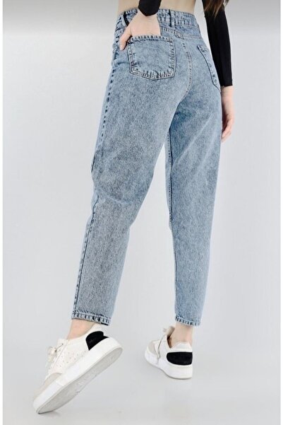 MAKRAS EXCLUSIVE High Waist Light Blue Mom Jeans - Snow Washed