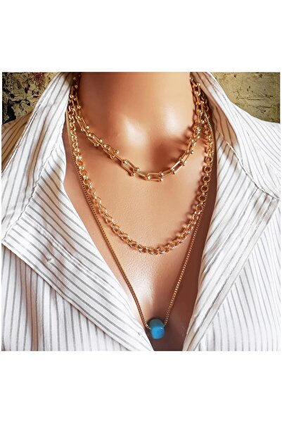 Bijustore Altın Kaplama Çoklu Kadın Kalın Zincir Kolye