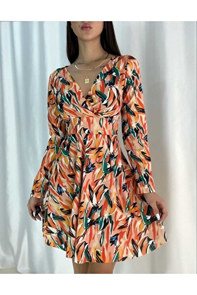 EDZ Rochie din țesătură creponată cu modele mixte pentru femei