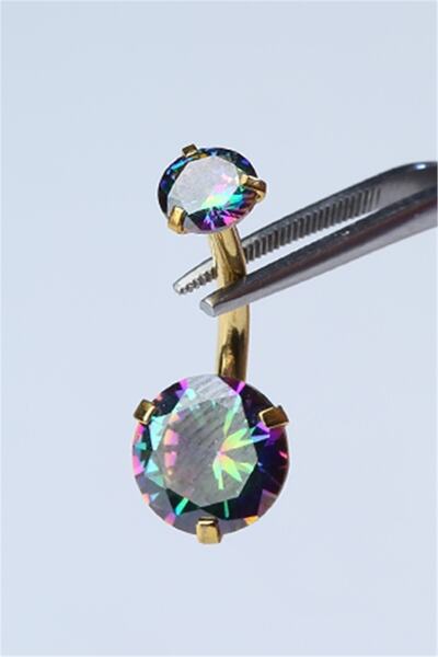 Koyu Hologram Taş Göbek Gold Piercing