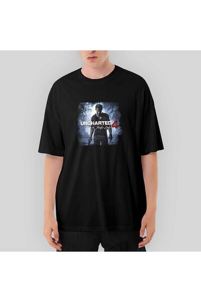 Z zepplin Tricou negru supradimensionat cu poster Uncharted 4 Nathan Drake