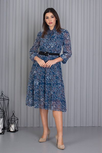 Neşeli Butik Rochie de damă din șifon cu imprimeu indigo cu bretele și umeri Apcx04