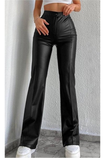 AREF JEANS Flared Leg Leather Trousers