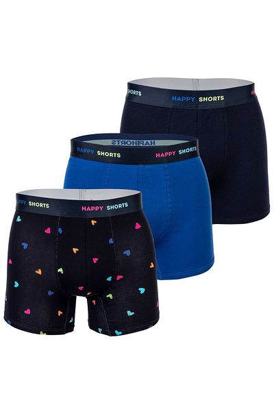 Happy Shorts Herren Boxershorts, 3er Pack - Retro Jersey, Logobund