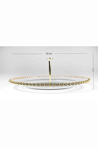 HERITAGE Gold Gilded Detailed Bead Glass Serving Plate with Shelf 34 Cm
