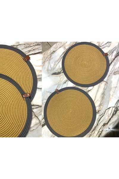 MaVaux Iuta / Răchită, Mat de loc, Antracit Dungat, Farfurie de masă tricotată 2 bucăți de 33 cm, Set de prezentare. / Cadou acasă.