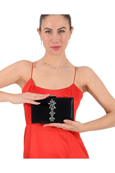 Biçanta Crna satenska večernja haljina sa kristalima Sa kamenčićima za Torba ...